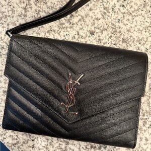 Yves Saint Laurent Black Chevron Quilted Clutch